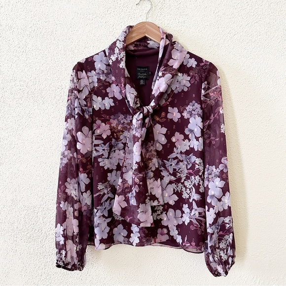 Ted Baker Cyllie Elderflower Tie Neck Blouse M - Picture 2 of 4